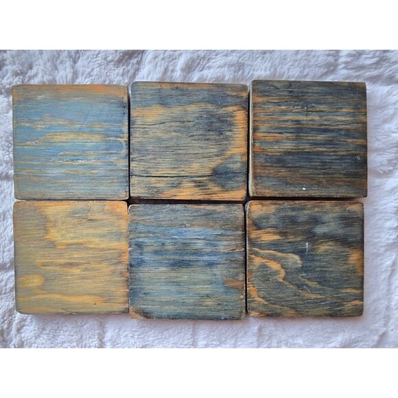 Retro Green Blue Wooden Tile Turtle Coasters 6 pcs - Picture 3 of 7